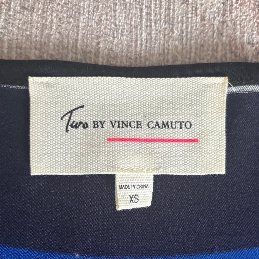Vince Camuto Blue, Gray & Black Striped Long Sleeve Top - Picture 2 of 3